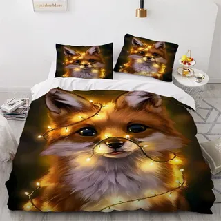 XPINGO Kinder Bettwäsche Fuchs 135x200 cm 2teilig Jungen und Mädchen Mikrofaser Weiche Winter Warm Bettbezüge mit Reißverschluss 3D Kawaii Tier Bettbezug mit Kissenbezüge 80x80 cm
