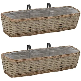 Refined 2X Blumenkasten Rattan Weide Balkonkasten Blumentopf Balkon Garten (60 x 18 x 13 cm)