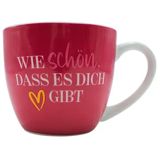 XXL Trinkbecher - Maxi - Kaffeebecher - Tassengeschenk Freundin, Kaffeetasse, Motiv: Wie schön, dass es dich gibt, in rosa Größe H/Ø: 9,2 x 10,5 cm, Fassungsvermögen 400 ml, Spülmaschinengeeignet.