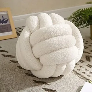 Bigougem Knotenkissen, Geknotetes Ballkissen, Ultraweich, Begleitung, Dekorativ, Handgewebt, Dekokissen Geknoteter Ball, Lamm Samt, Sofakissen, Knotenkissen Beige 22cm