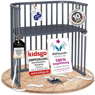 babybay Beistellbett aus massivem Buchenholz , kompakt , verwandelbar , Kinderbett Höhe stufenlos verstellbar , umweltfreundlich , mitwachsendes Babybett (schiefergrau lackiert)