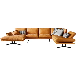 Dieter Knoll Wohnlandschaft , Currygelb , Leder , Echtleder , Büffelleder, Anilinleder , Uni , U-Form , 359x217 cm , Typenauswahl, Lederauswahl, Stoffauswahl, Fußauswahl, seitenverkehrt erhältlich, Hocker erhältlich, Rücken echt, individuell planbar , Wohnzimmer, Sofas & Couches, Wohnlandschaften, Wohnlandschaften in U-Form