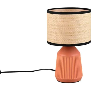 KLeine LED Tischlampe mit Keramikfuß Terrakotta, Lampenschirm Papier geflochten