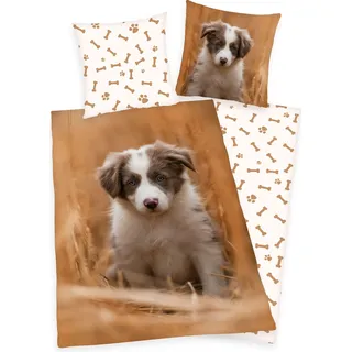 Bettwäsche Set mit Hund Welpe135 x 200 cm 80 x 80 cm 100% Baumwolle