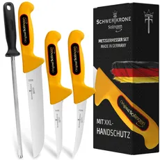 Schwertkrone Metzgermesser Set 4 Tlg. Made in Germany Solingen Profi Fleischermesser, Schlachtermesser, Ausbeinmesser, Zerwirkmesser, Kochmesser