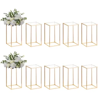 Nuptio 10 Stück Goldene Vase Metall Blumen Stehen Straße Blei Geometrische Herzstück Vase Tische, 40cm Hoch Boden Vasen Dekorative Blumenregal für Home Event Party Hochzeit Dekoration für Rezeption