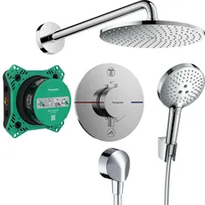 hansgrohe Raindance S - Duschsystem Unterputz mit ShowerSelect Comfort Thermostat, Grundkörper iBox universal, Kopfbrause, Handbrause, Duschschlauch, Duschkopfhalterung und Schlauchanschluss, Chrom