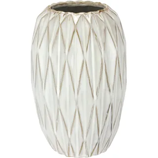 I.GE.A. "Vase aus Keramik", Blumentopf geriffelt Zylinderform Übertopf Keramikvase Deko Dekovase, creme