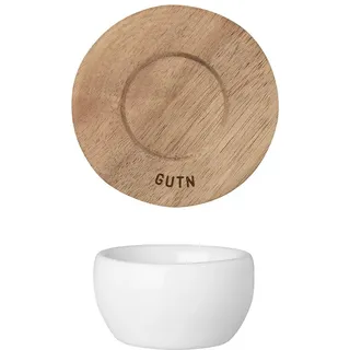 Räder 2er Set Porzelland EIERBECHER mit Akazienholz Unterteller / gutn