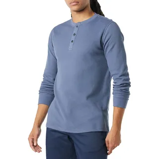 Amazon Essentials Herren Waffel-Henley Langarmshirt Normale Passform, Indigo, L
