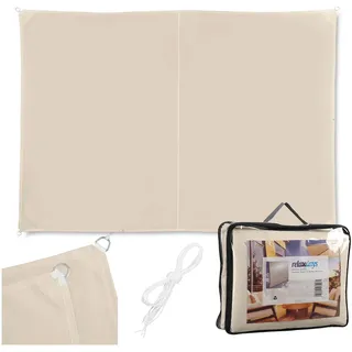 Relaxdays Sonnensegel, 2x3 m, Polyester, wasserdicht, Segeltuch mit Ösen & Spannseilen, Sonnentuch rechteckig, beige