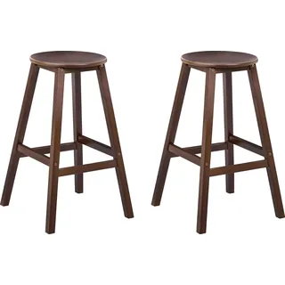 BELIANI Barhocker 2er Set Dunkelbraun Bambusholz 65 cm hoch ohne Lehne mit Fußstütze Runde Sitzfläche Klassischer Holzhocker Sitzhocker Bambushocker - Braun