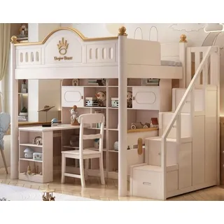 Weiß Holz Hochbett mit Schreibtisch Etagenbett Doppelstockbett Kinderbett