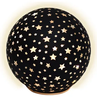 1.08 LED Kugel STERNE zum hinstellen - Ø 15 cm - Timer / warmweiß - Farbe: schwarz - Schwarz