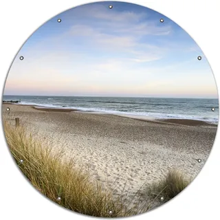 Wallario rundes Outdoor-Poster für Garten oder Balkon, Motiv Strandspaziergang im Urlaub an der Ostsee, 120 cm Durchmesser - Blau