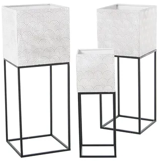 DRW Set mit 3 runden Pflanzgefäßen aus Metall mit Füßen in Schwarz und Weiß, 28 x 28 x 76 cm