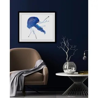 Bild QUEENCE "Lars", blau (farbe rahmen: schwarz, farbe bild(er): blau), B:70cm H:50cm, Acrylglas, Holz, Papier, Bilder, Bild, HD Premium Poster-Druck inkl. Holzrahmen