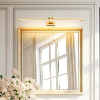 TYhogar LED Spiegelleuchte Badezimmer 90cm 16W, Badezimmer Spiegel-Leuchte, LED-Bilderleuchte mit Schwenkbarem Lampenkopf und Zugschalter, Wandleuchte Arc Arm IP44 Spiegel Beleuchtung Lampe