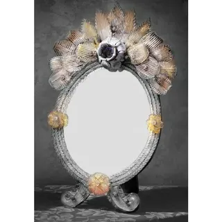 Schminktisch Jalousie Tisch- Rahmen mit Blumen Gold Blätter Glas Murano