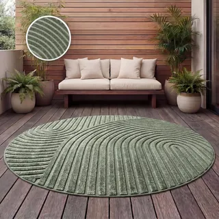 Outdoor Teppich Wetterfest Balkon Wohnzimmer Skandinavisches Boho Einfarbig Grösse 200 cm Rund - Grün