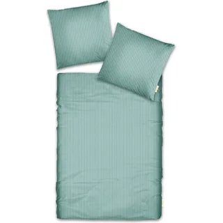 CASABEL Streifen Bettwäsche-Set aus Mako-Satin Bettbezüge Set mit Reißverschluss 100 % Baumwolle 2-teilig Bettbezug 155 x 220 cm und Kopfkissenbezüge  80 x 80 cm Minzgrün - Grün