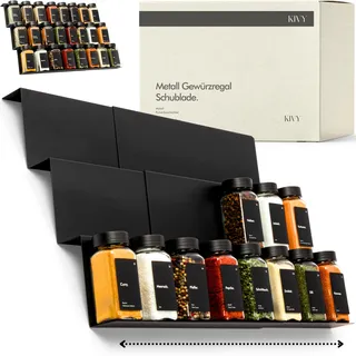 KIVY Gewürzregal Schublade Metall - Verstellbar & passend für alle Schubladen - Gewürz Organizer Schublade Küche - Schubladeneinsatz Gewürze Aufbewahrung - Gewürzaufbewahrung - Gewürzeinsatz