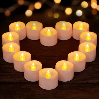 Yakpo 24 Stück warmgelbe LED-Teelichter mit Timer, batteriebetrieben, flammenlose flackernde LED-Votivkerzen, kleine elektrische flackernde künstliche Kerze für Weihnachts- und Halloween-Dekorationen