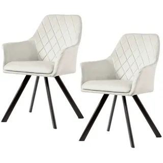 Svita Mason 2er Set Esszimmerstuhl mit Armlehne Polsterstuhl Küchenstuhl Wohnzimmerstuhl Metallbeine Beige