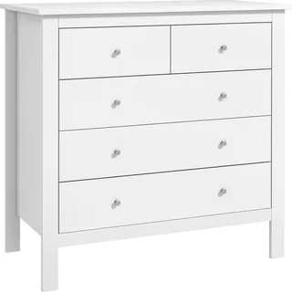 Kommode - 5 Schubladen - Minimalistisch, modern - Holz - Höhe 80,5 cm - Zum Selbstaufbau - Ohne Rollen - Weiß