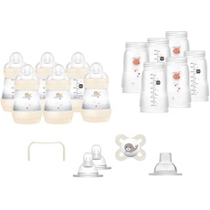 Bild von Easy Start Anti-Colic Babyflaschen Set XXL, mitwachsende Baby Erstausstattung mit Schnuller, Flaschen, Sauger und mehr, Baby Geschenk Set, ab Geburt, beige/zartrosa
