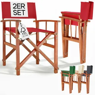 Regiestuhl Rot 2er-Set Eukalyptusholz FSC®-zertifiziert Klappbar Gartenstuhl bis 160 kg