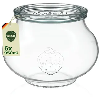 Weck Gläser 950ml – 4er Set mit Deckeln – Schmuckform – robuste, stapelbare Vorratsgläser & Einweckgläser - Glasbehälter ideal für Vorrat, Meal Prep und Dekoration – Made in Germany