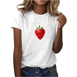 Tshirt Damen | Einfarbig Fruchtdruck Tshirt Sport Lässig Tshirt Pullover Baggy Frühling Sportshirt Oberteil Blusen Party Top Kurzarm Rundhals Fruchtdruck Tshirts F