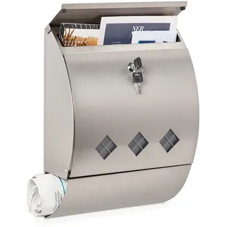 Relaxdays Briefkasten Edelstahl silber inkl. Zeitungsfach