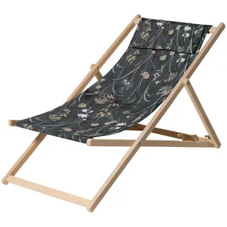 Strandsessel , Dunkelgrün , Holz, Textil , Buche , Floral , Füllung: Schaumstoff , 55x87x120 cm , Fsc , Kissen, regenabweisend, rostfrei, klappbar, Rückenlehne verstellbar , Gartenmöbel, Gartensessel, Strandstühle