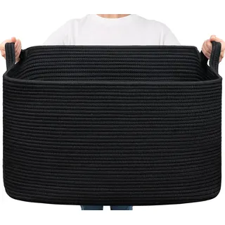 TIMEYARD Wäschekorb, 85 L Wäschekorb Schwarz, Korb Geflochten, Aufbewahrungskorb für Baby Spielzeug, Rectangle Laundry Baskets, Korb Aufbewahrung für Decken, kissen, Gästehandtuchkorb