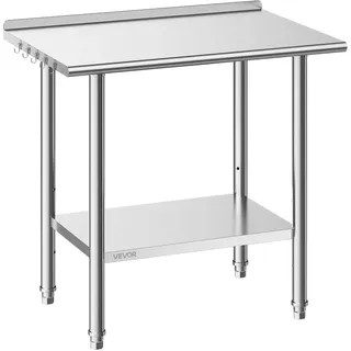 Vevor Edelstahltisch Gastro 915 x 610 x 894 mm, Verstellbarer Edelstahltisch mit Aufkantung,Arbeitstisch mit Grundboden für Restaurant Schwerlast Obere Ablage (227 kg) Untere Ablage (191 kg)