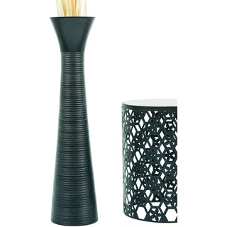 Leewadee Große Deko Bodenvase Für Dekozweige, Hohe Standvase Für Pampasgras, Design Holzvase, 85 cm, Schwarz