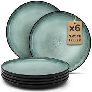 Twinzee Geschirrset 6-teilig aus Steinzeug - Teller Set 6 Teller groß Sage für 6 Personen - Mikrowellen - Riviera Kollektion