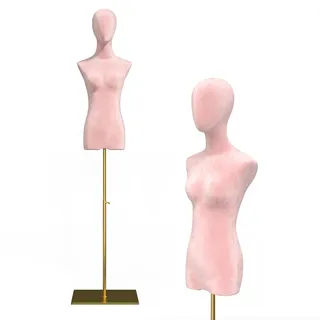 HIYOUGO Schaufensterpuppe, Samt Weiblich Schneiderpuppe, Schneiderbüste mit Verstellbarer Höhe Damenbüste Mannequin Kleiderpuppe Torso Weibliche Büste Kleid Ausstellungsstand (rosa, A)