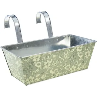 Blumenkasten Balkon mit Halterung, Metall Grün, Pflanzkasten Wetterschutz Verzinkt, 35x15cm H13cm, Dekorative Blumenbox - Grün