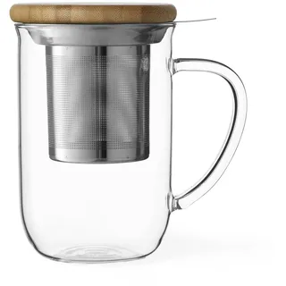 VIVA Minima Balance Glass Infuser Tea Cup - 17 oz / 500 ml Mug with Stainless Steel Infusion Mesh and Bamboo Wood Lid