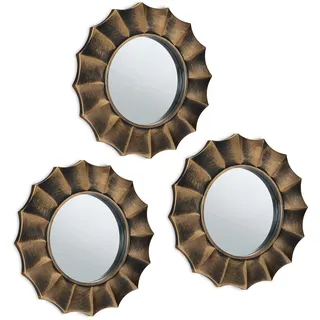 Relaxdays Spiegel 3er Set, runde Zierspiegel, Ø 25 cm, Wohnzimmer, Schlafzimmer, Flur, Dekospiegel, Kunststoff, Gold