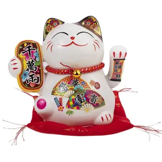 lachineuse – Japanische Katzenstatuette Maneki Neko – Glück und Fröhlichkeit – Höhe 16 cm – beweglicher Arm – Japanisches Dekor – Geschenkidee Japan Asien