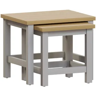 Vida Designs Arlington Beistelltisch-Set, Tisch aus Furnierholz, quadratisch, Grau & Eiche, H 40 x B 36 x T 39 cm