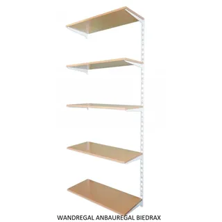 Biedrax Wandregal - Anbauregal 35 x 80 x 200 cm, Farbe weiss - 5 Fachboden Buche