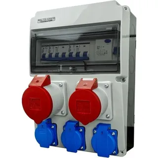 WALTER-KRAFT Baustromverteiler 32A 16A 3x230V LS-Schalter und FI-Schalter Stromverteiler Steckdose