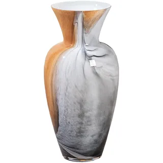 GILDE GLAS art Deko große Vase Blumenvase - Glasvase aus Farbglas - Deko Wohnzimmer Geschenk für Frauen Höhe 50 cm Braun Weiß