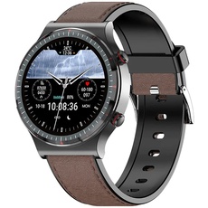Knauermann Pro 2 (2023) Schwarz - Gesundheitsuhr Smartwatch - OSRAM Sensoren - EKG + HRV Funktion - BT Bluetooth - Schlafapnoe - Blutdruck - Wildlederfaserband Braun, 14-24