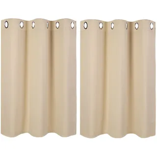 PiccoCasa 2er Set Gardine für Küche Polyester Scheibengardine Kurzgardine Blickdicht Kleine Gardine Beige 90H x 107B cm